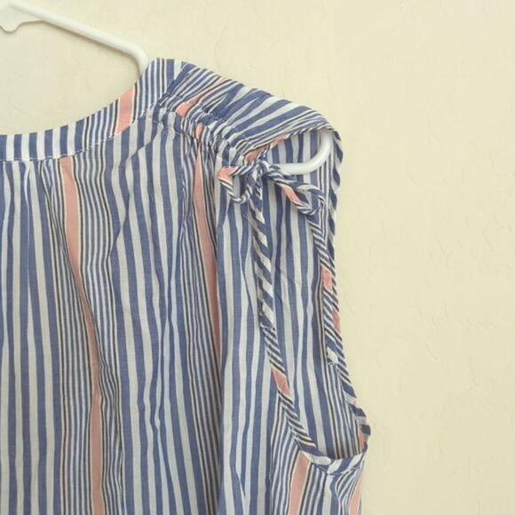 NWT Gap Body Blue White Vertical Striped Light Weight Tie Tank Top - Size S - Picture 4 of 8